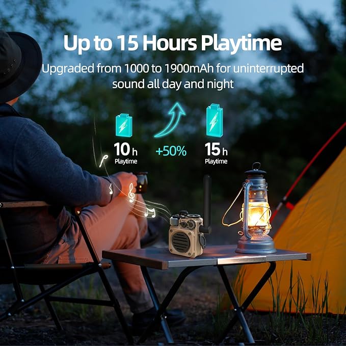 Muzen Upgraded Wild Mini 3.0 Outdoor Portable Wireless Bluetooth Speaker with FM Radio, Phone Charger/15H Playtime/IPX5 Waterproof/3 Mode Flashlight, Rugged Gear for Man Camping/Hiking/Travel(Yellow)