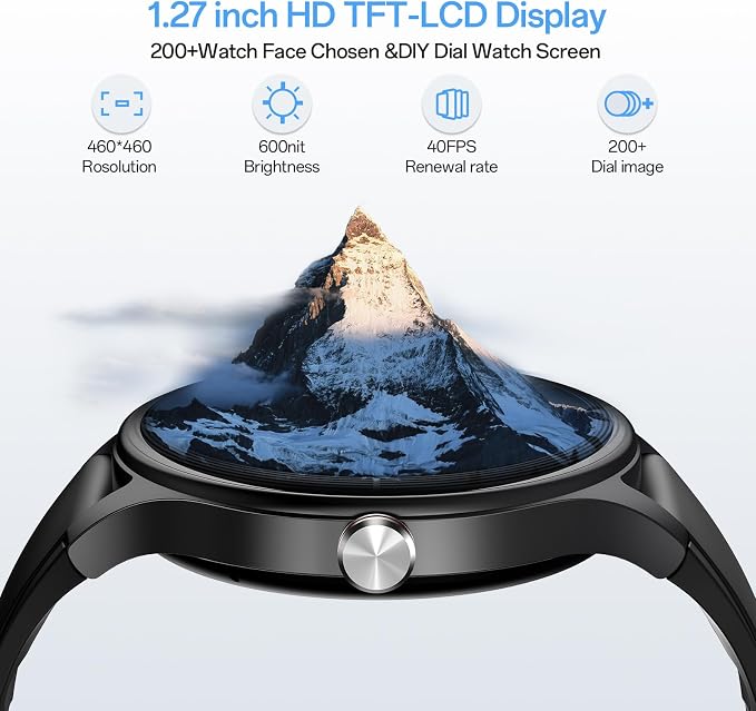 Woneligo Smart Watch,1.57inch AMOLED Touchscreen Fitness Watch for iPhone & Android,Heart Rate/Sp02/Sleep Monitor,110+ Sport Modes IP68 Waterproof Bluetooth Calls,2 Bands (Black, 1.27)