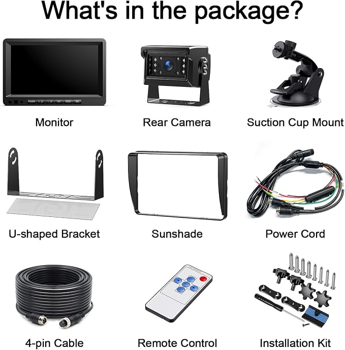 Fookoo 7" HD 1080P Wired Backup Camera System, IP69 Waterproof Vibration-Proof Rear View Camera IR Night Vision Dual Split Screen for Tractor/Excavator/Truck/Skid Steer/Harvester/Caravan - DY701