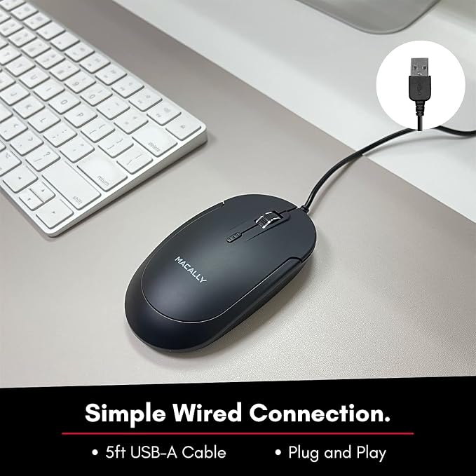 Macally Backlit Compact Keyboard and a Wired Computer Mouse, Sleek Black
