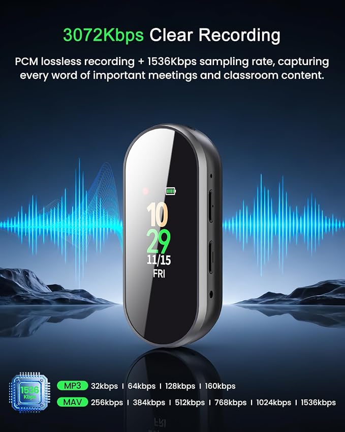 64GB Digital Voice Recorder Professional & Portable, 4-in-1 New Upgraded Noise Reduction Hi-Fi Pure Sound Quality, 3072Kbps Audio Activated Voice Recorder for Your Lectures, Meetings, and Classes