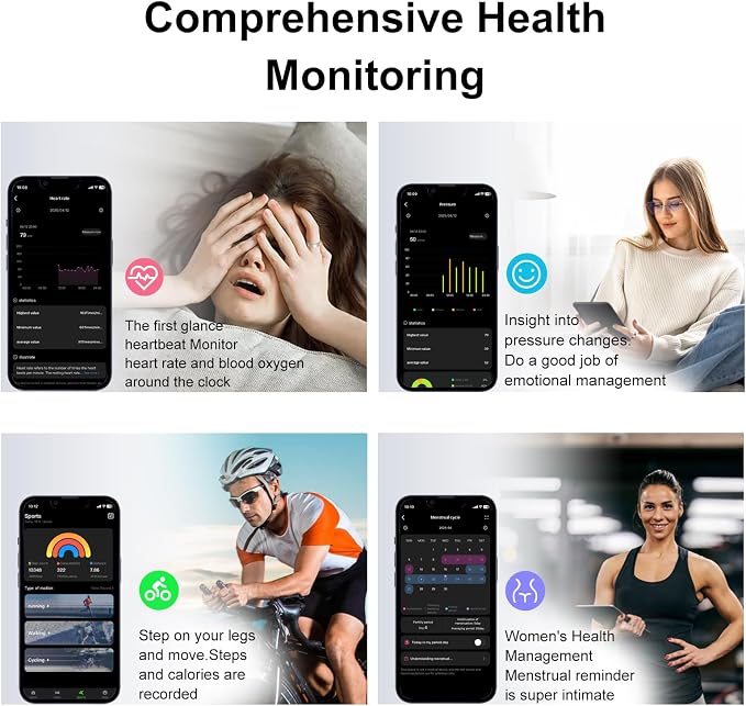 Smart Ring Fitness Tracker Ring for Women & Men, Sleep/Step/Blood Oxygen/Heart Rate Monitor, Long-Lasting Battery Sleep Ring, No Subscription Fee, Compatible with Android & iPhone (Matte Pink, 10#)