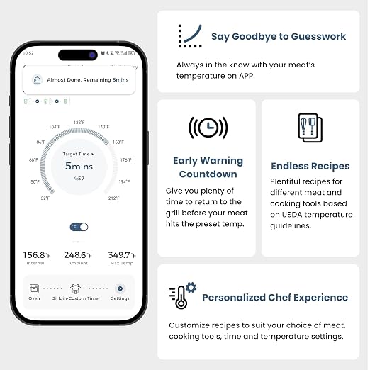Meat Thermometer Digital Wireless - Remote Instant Temperature Read, Four-Clover Probe, Smart Meat Thermometers for Cooking, Grilling, Smoking, Pro Version