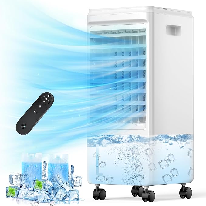 Portable Air Conditioner, Windowless Ac Fan for Room Bedroom Indoor 1.85 Gal Water Tank, 3 Speeds, 80°Oscillation,