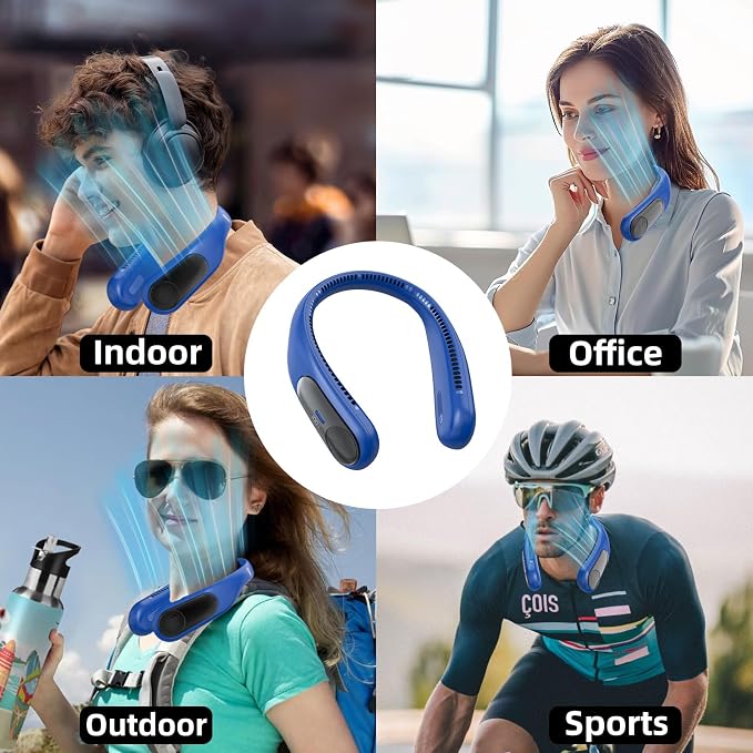 Portable Neck Fan, Personal Wearable Bladeless Fan for Outdoor Indoor, LED Display, 360° Cooling, 4-Speeds, 6000mAh USB Rechargeable, Birthday Gifts for Men Women Dad Mom (Navy)