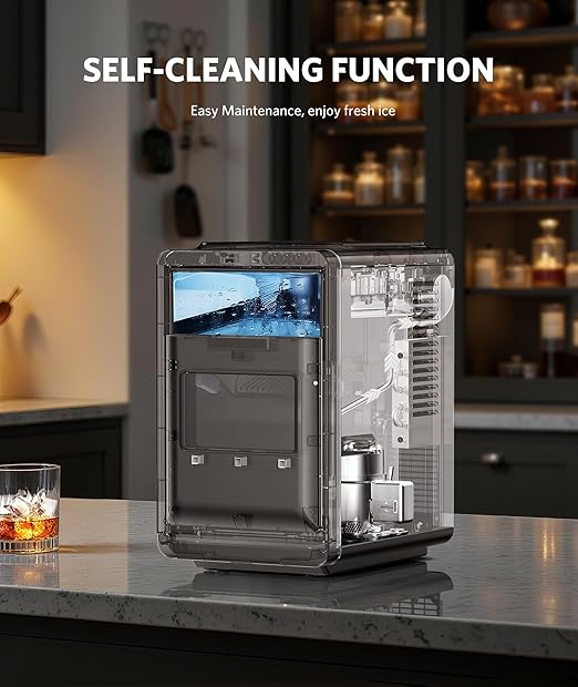 COWSAR Crescent Ice Maker, Slow-Melting Countertop Ice Maker, 27 Lbs/24H, 16Pcs in 12-15Mins, Self-Cleaning, 24-Hour Timer, Portable Crystal Clear Ice Machine, 3000PCS Per Day, for Home/Office/Party