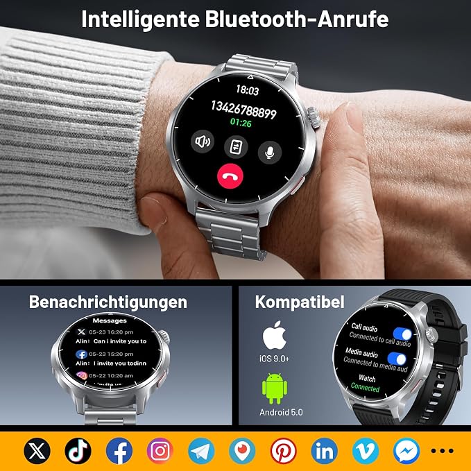 Smart Watch for Men, 1.52" HD Fitness Tracker with Blood Pressure SpO2 Heart Rate Sleep Monitor, 110 Sports Modes, 1000mAh Battery Watches for Men Compatible with Android iPhone