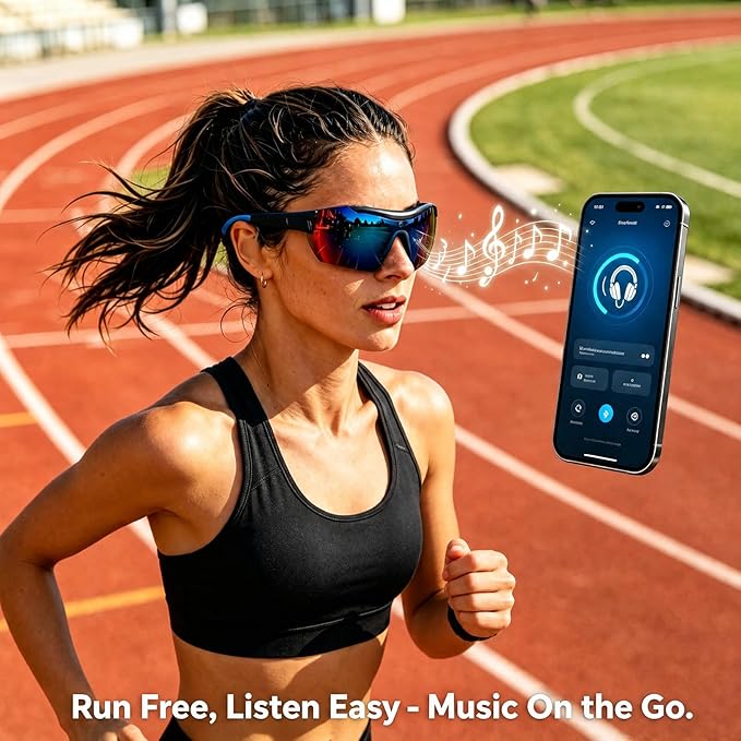 Smart Cycling Polarized Sports Sunglasses for Men Women, Built-in Wireless Audio Eyewear with Hands-Free Call & Music Playback, UV400 Protection Outdoor Sunglasses for Driving Running Hiking Fishing