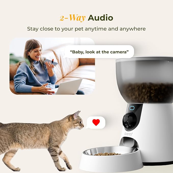 Arenti Ultimate Pet Care & Home Security Bundle: 2K Smart Feeder Kit with Water Fountain + 340° Pan/Tilt Battery Camera, WiFi App Control, 2-Way Audio, Ideal for Remote Pet Monitoring & Home Safety