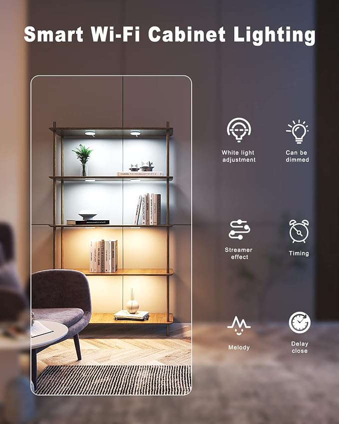 MYPLUS Smart Under Cabinet Lights, Dimmable Puck Lights Compatible with Alexa and Google Home,WIFI Controlled Adjustable Color Temperatures and Smart CCT LED Light Fixture(2.75 inch-4PCS)