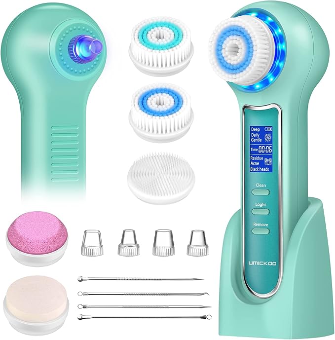 UMICKOO Face Scrubber Exfoliator,Facial Cleansing Brush Waterproof with LCD Screen,Blackhead Remover Vacuum with 5 Brush Heads,Face Spin Brush for Exfoliating, Massaging and Deep Pore Cleansing