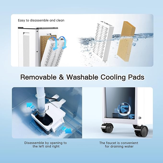 Evaporative Air Cooler, 4-IN-1 Portable Air Conditioners, Swamp Cooler, 3 Speeds & 4 Modes, 2-Gal Tank for Cooling, 16 FT/S Remote Control, Windowless Air Conditioners for Indoors