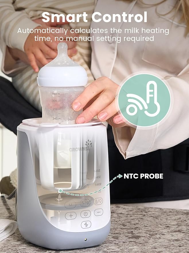 Grownsy Nutri Bottle Warmer with Innovative Auto-Lift Feature, Retain Fullest Nutrients Compact Baby Bottle Warmer, Fast & Even Heat, Always Right Temperature, Night Light for Nighttime Breastfeeding