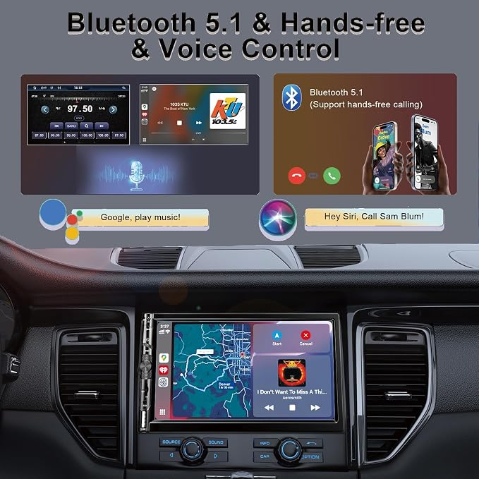 7 Inch Car Stereo with Wireless Apple CarPlay,Double Din Car Radio Androdi Auto,Bluetooth 5.2,IPS 1024 * 600 Display,FM Radio, Backup Camera,Online Navigation,178 * 100mm,Car Audio Receivers