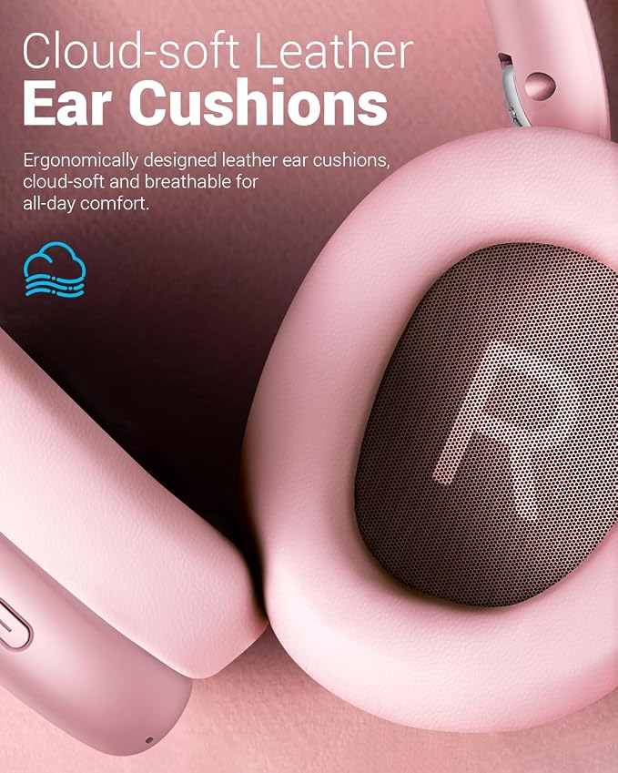 Wentronic Y01 Wireless Noise Canceling Headphones Bluetooth 5.3 Over Ear Headphones with Microphone, Hi-Res Audio, 48H Playtime, Foldable Comfortable Earpads,Compatible with iOS,Android,PC, Pink