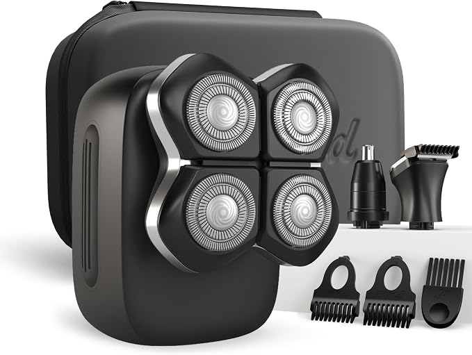 Freebird Electric Head & Body Hair Shaver - Mens Cordless Waterproof Razor with Rotary Blades (FlexSeries Pro, Shaver Kit + Travel Case)