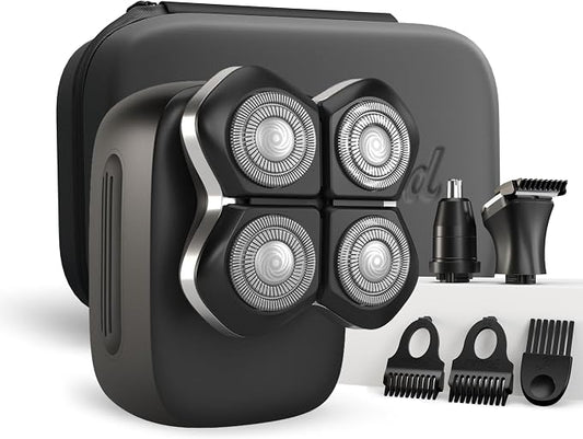 Freebird Electric Head & Body Hair Shaver - Mens Cordless Waterproof Razor with Rotary Blades (FlexSeries Pro, Shaver Kit + Travel Case)