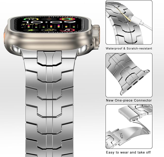 MioHHR Stainless Steel Band Compatible with Apple Watch Band 49mm 46mm 45mm 44mm 42mm(Series 3/2/1), Adjustable Metal Band for Men iWatch Series 10 9 8 7 6 5 4 3 2 1 SE SE2 SE3 Ultra3/2/1, Silver