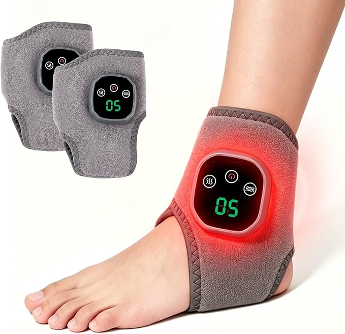XFP 2Pcs Cordless Foot and Ankle Massager with Heat, Ankle Heating Pad Heated Brace Wrap with 5 Heat Levels and 3 Vibration, USB Charging, Ideal for Home and Travel（Gray）