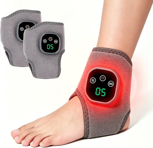 XFP 2Pcs Cordless Foot and Ankle Massager with Heat, Ankle Heating Pad Heated Brace Wrap with 5 Heat Levels and 3 Vibration, USB Charging, Ideal for Home and Travel（Gray）