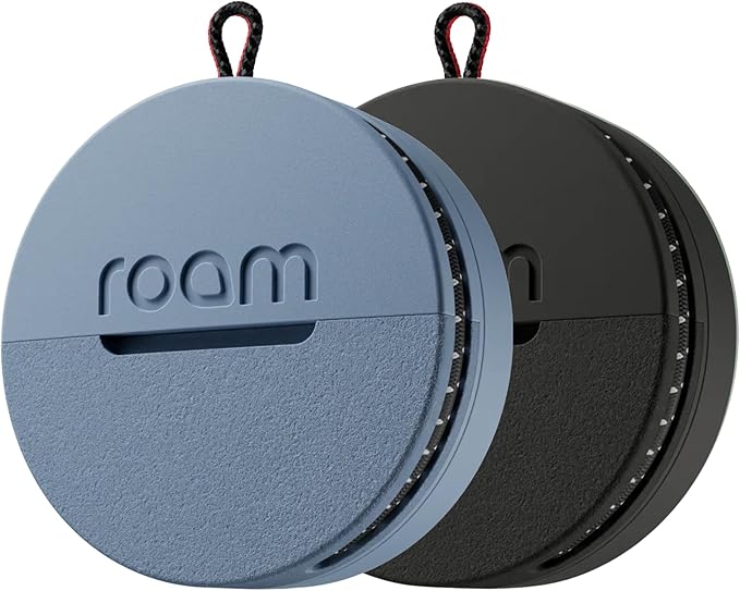 ROAM SMART TRACKER - Bluetooth Tracker & Item Locator for Keys, Wallet, Luggage, Kid & Pet Gear, (iOS, Android Compatible), No App or Subscription, Fast Setup, Waterproof | 2-Pack, Black & Blue