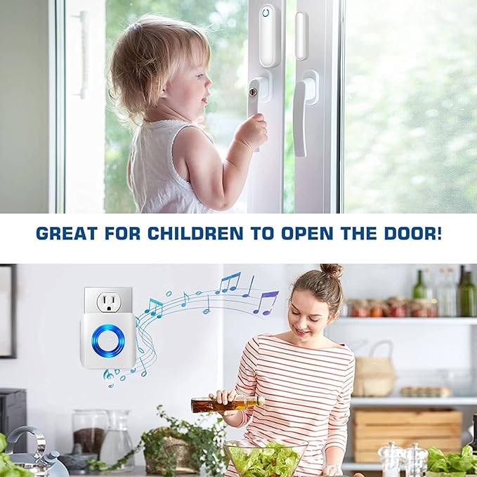 Caregiver Pager Door Alarms for Dementia Patients/Kids Safety/Home Security,Wireless Door Alarm Sensor for Elderly/Business/Home/Store (Three Sensor One Receiver)
