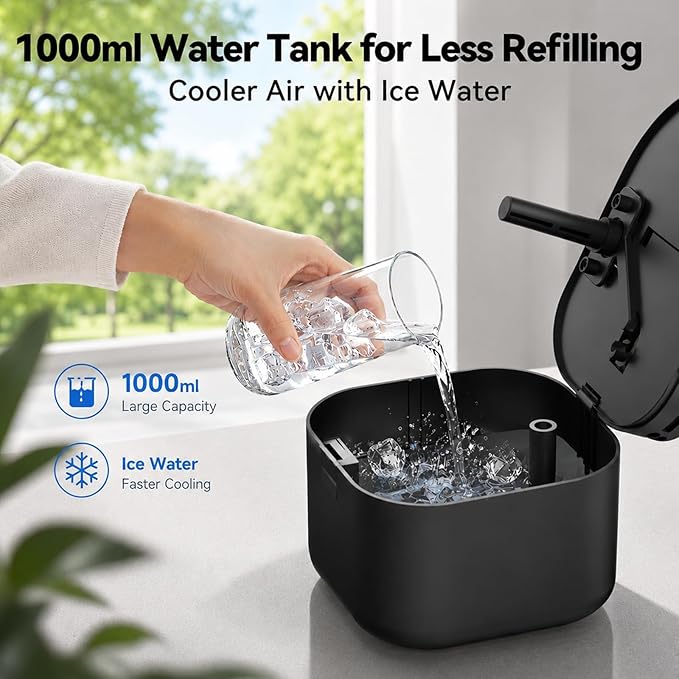 Portable Air Conditioners, 4-in-1 Mini Air Conditioner Evaporative Air Cooler, Portable AC with 1000ML Tank, 3 Speeds & 7-Color LED, Small Air Conditioner with Timer for Bedroom, Desktop, Home, Office