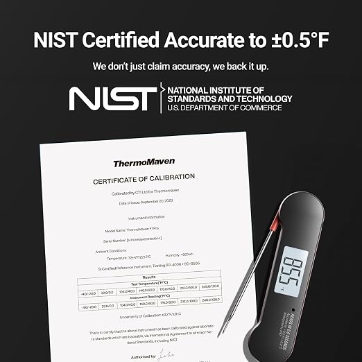 ThermoMaven Professional Meat Thermometer Digital, 0.6 Sec Instant Read, ±0.5℉ NIST Certified Accuracy, IP67 Waterproof, Bright Backlit, Temperature Indicator for Grill, BBQ, Smoker