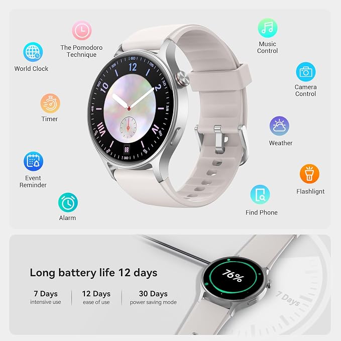 Fitpolo Smart Watch for Men Women,1.3" AMOLED Touchscreen Fitness Tracker, Make/Answer Calls, Heart Rate SpO2 Monitor, 3ATM Waterproof, Sleep & Activity Tracking Smartwatch for Android Phones iPhone