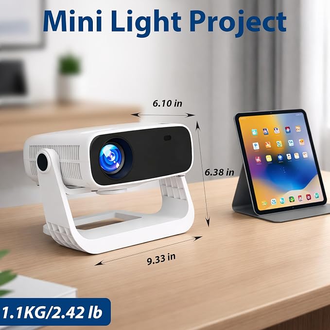 Wielio 2026 Smart Projector Android TV with WiFi 6 and Bluetooth 5.0 Built in 1000+ Apps 240 ANSI Portable Bedroom Mini Movie Projector Support 4K/1080P Auto Keystone & Zoom