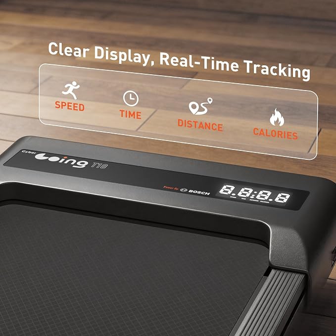 Cybergoing T10 Walking Pad Treadmill with Bosch® Motor, Under Desk Treadmill, Fixed 7% Manual Incline, Up to 4 MPH, 2.5HP, 300lb Capacity, App + Remote, 15"x36" Belt, Treadmills for Home