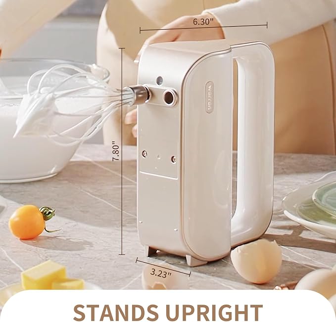 Master 4-in-1 Electric Hand Mixer with Turbo Boost, Stainless Steel Whisk, Beaters, Dough Hooks & Milk Frother, Lightweight Handheld Mixer for Baking & Coffee, Champagne Gold