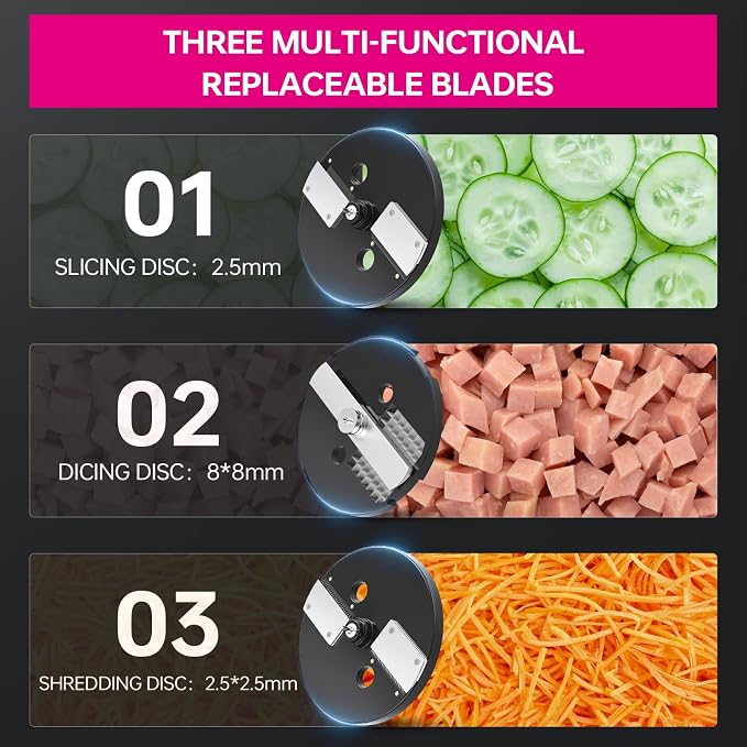 3 in 1 Electric Food Processor Vegetable Dicer Chopper Multifuntional Potato Cutter Onion Slicer with 3 Stainless Steel Blades for Commercial & Home Use