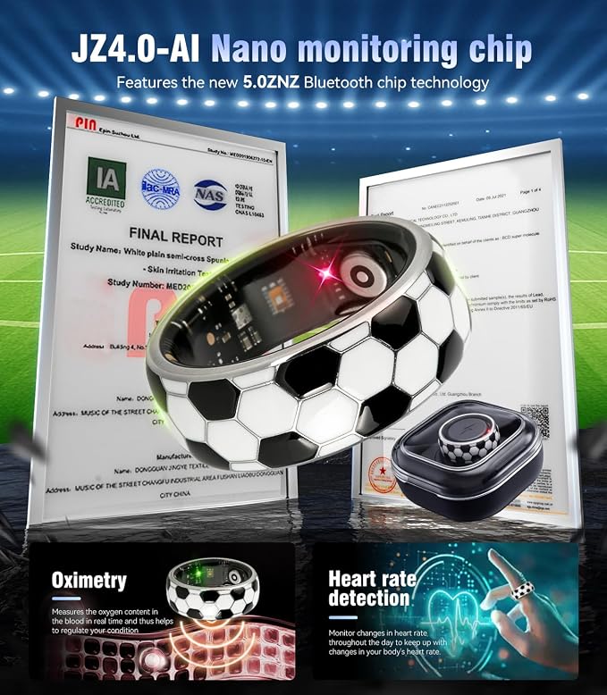 Smart Ring & Wireless Charging Case【Pro Athlete Grade – Precision Sports Tracking】2026 World Tournament Soccer Fan Smart Ring for Women & Men, Fitness Wearable Device for Training & Sleep Tracking 8#
