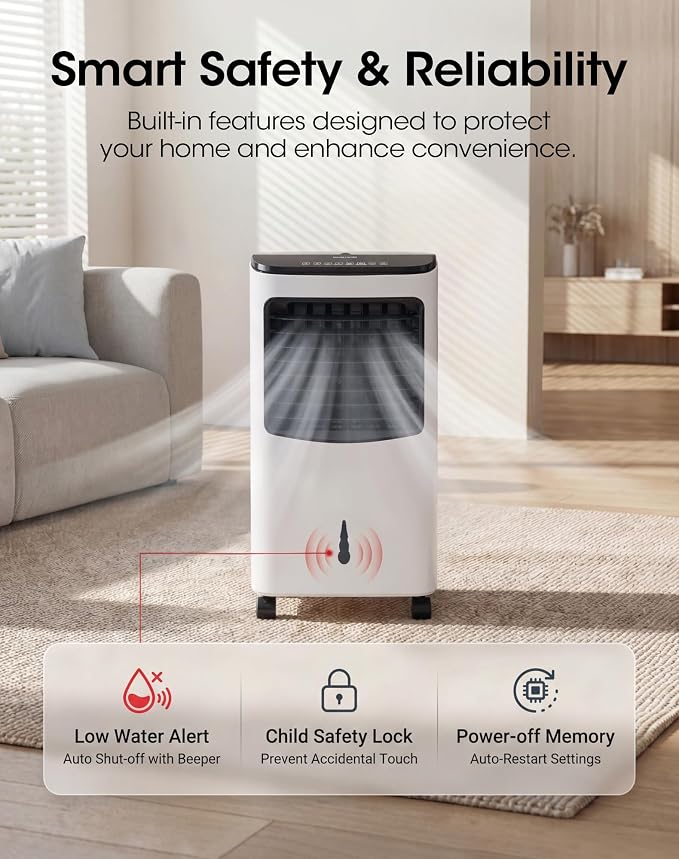 Tehanld Portable Evaporative Air Cooler, 2.4 Gal Swamp Cooler with 4 Ice Packs, 1620 CFM Windowless Room Cooling Fan with 120° Oscillation, 3 Speeds, 16H Timer & Remote for Home, Bedroom