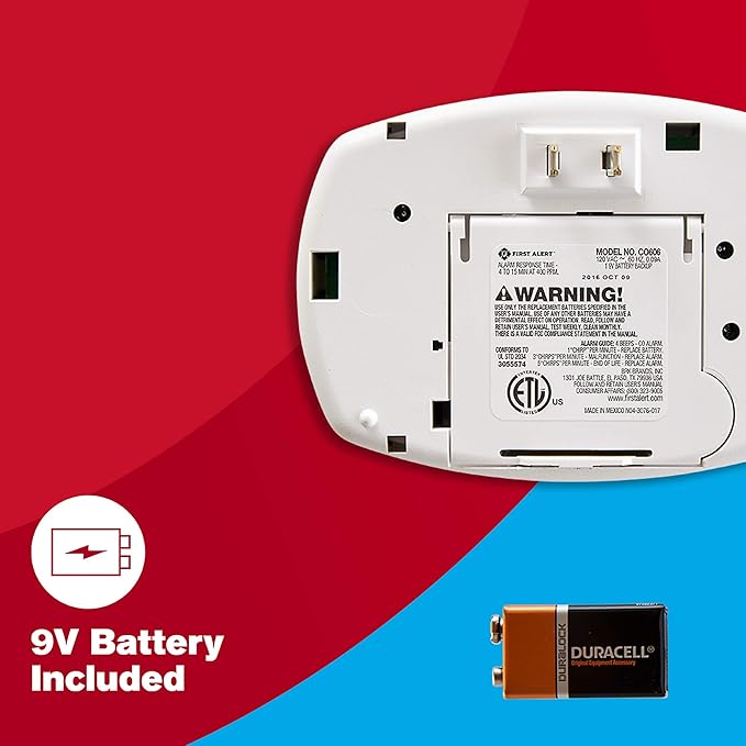 First Alert CO606, Plug-In Carbon Monoxide (CO) Detector, Hardwired Alarm with Battery Backup, 3-Pack