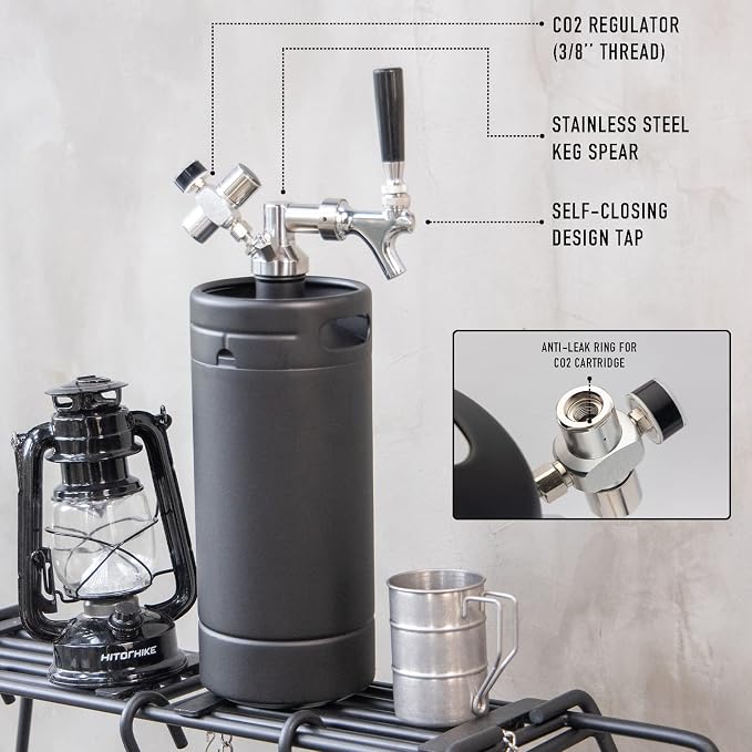 TMCRAFT 128oz Growler Tap System, Pressurized Stainless Steel Mini Keg with Cooler Jacket, Portable Home Dispenser System to Keep Fresh and Carbonation for Draft, Homebrew and Craft Beer (Matte Black)