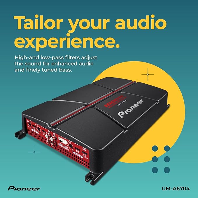 Pioneer GM-A6704 4-Channel Car Amplifier – 1000W Max, Class AB, Bridgeable Design, Bridgeable, High-/Low-Pass Filters