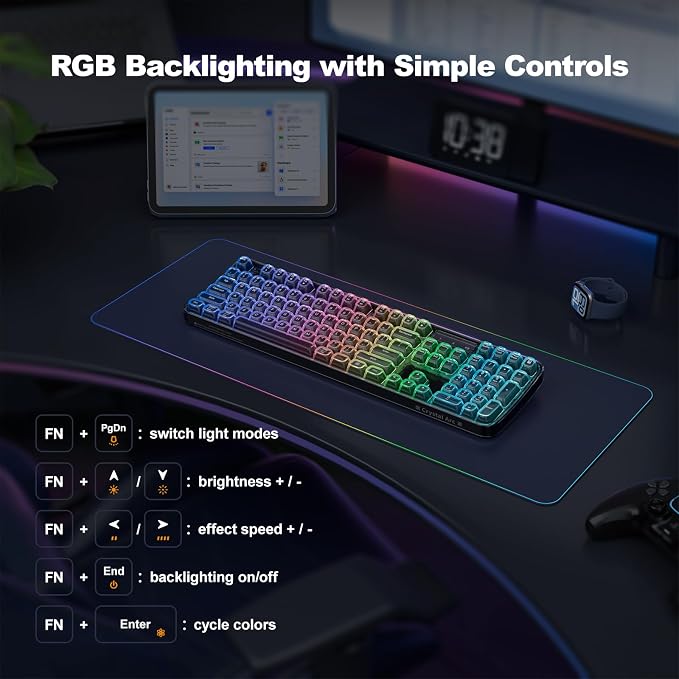 MOFII Upgraded Wireless Ergonomic Keyboard, BT/2.4Ghz Tri-Mode with Natural Curve, RGB Backlit, Rechargeable Battery, Full-Size for Computer/Laptop/Mac/MacBook, Pearl Black