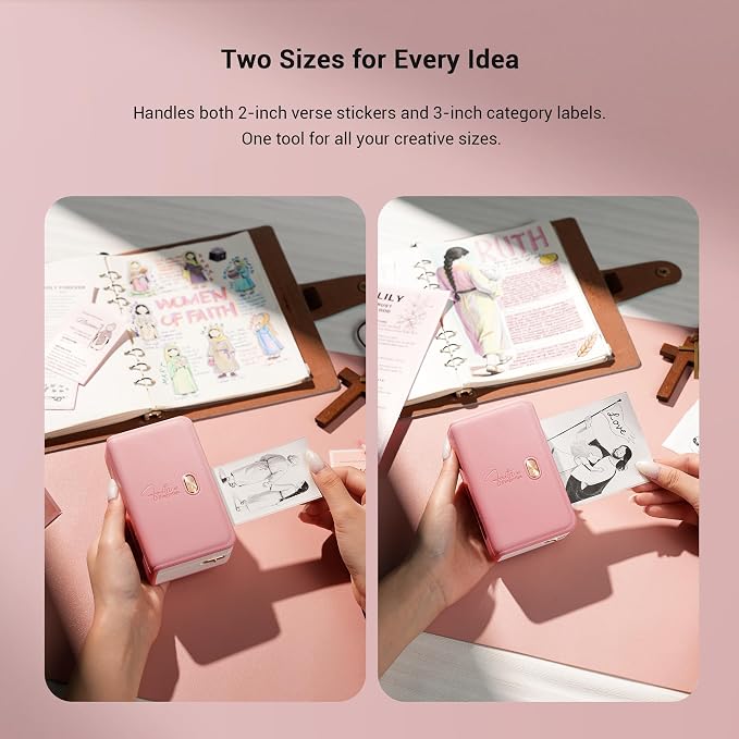 Pink Bible Sticker Mini Portable Printer FP31, Bible Study Journal Supplies, Bible Tab, for Women, Men, Kids, Christian, Compatible with 2" & 3" Thermal Paper, with 4 Rolls