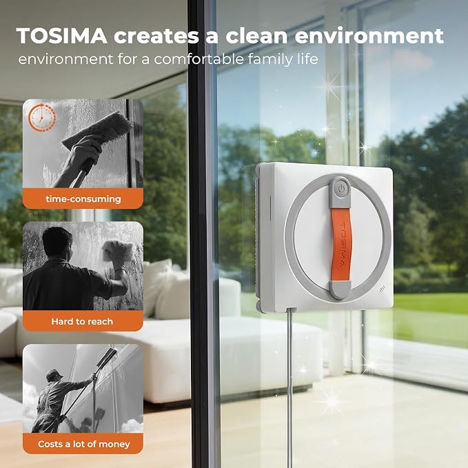 Tosima WA9C Pro Window Cleaning Robot with 4-Nozzle Dual Spray, AI Path Planning & Triple Safety System, 6 Cleaning Modes Remote Control Smart Window Robot for High-Rise Windows, Mirrors & Glass Doors