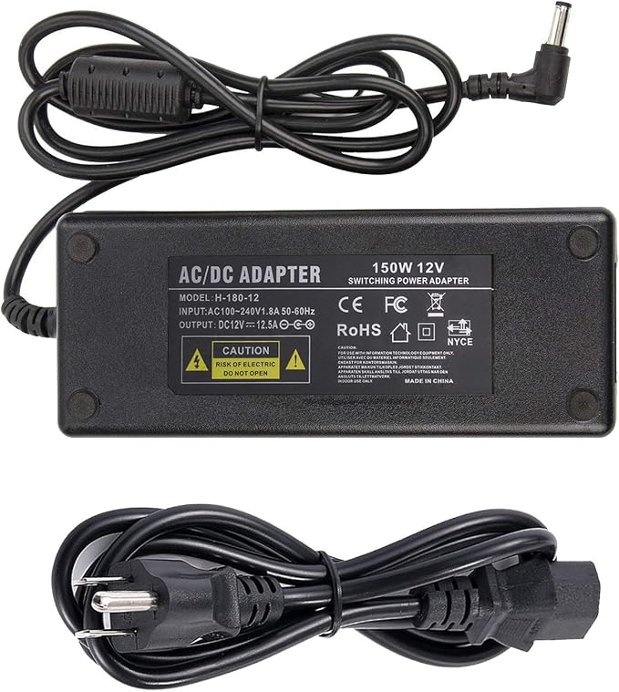 12V 12.5A Power Supply - COOLM 12Volt 12.5Amp 150W Adapter Charger Connector 5.5x2.5mm DC Plug Replacement 12V 10A 120W for LED Strip Light LED Driver CCTV Security System