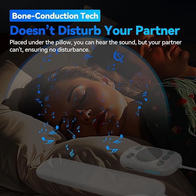 Pillow Speaker with Remote for Sleeping - Bone Conduction Speaker with 36 Built-in White Noise, Silent Bluetooth Speakers Under Pillow, Portable Sleep Bar (with TF Card, White)