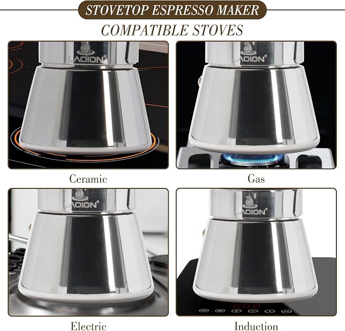 LAOION Stovetop Espresso Maker, 9Cup 360ml Moka Pot, Crystal Glass-top & Stainless Steel Coffee Maker Mocha Pot, Greca De Cafe, Cuban and Italian Coffee Maker for Cafetera Cubana