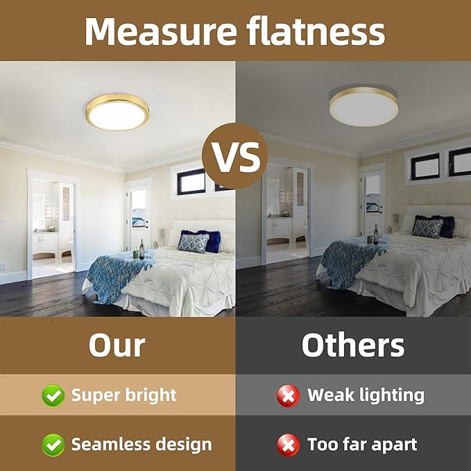 Hlite 6pack 9 Inch Flush Mount LED Ceiling Light Fixture,18W 1800LM Super Slim Light Fixtures Ceiling Mount 3000K/4000K/5000K 3CCT Selectable,Light Fixtures for Kitchen,Bedroom (Gold)
