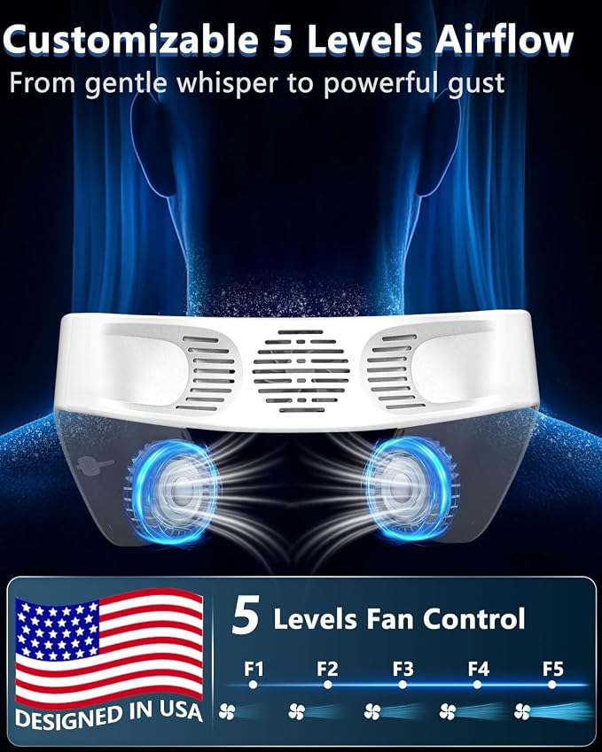 Neck Fan with Cooling Plate,Portable Neck Fans that Blow Cold Air Rechargeable Battery Powered Air Conditioner,Bladeless Wraps Body Ac, Wear Around the Neck Coolers for Extremely Hot Weather White