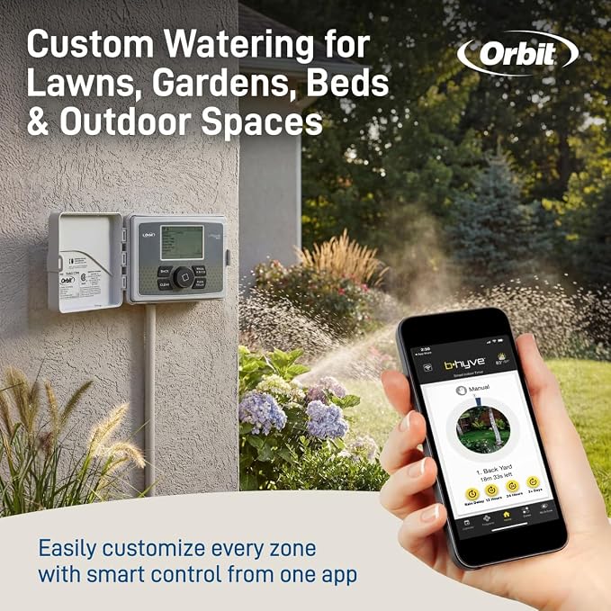Orbit B-hyve Smart Indoor/Outdoor Sprinkler Controller - 6-Zone - App Controlled Smart Controller with Custom Irrigation Schedules - Weatherproof Multi-Zone Sprinkler System - 57946