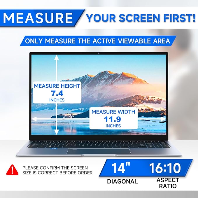 ZOEGAA 4-way 360° Privacy Screen For 14 Inch 16:10 Laptop That Screen Size is 11.9 in Wide and 7.4 in High. Removable Privacy Screen For Laptop Monitor, Anti Glare And Blue Light, Compatible With HP Dell Lenovo Asus Samsung Acer Thinkpad