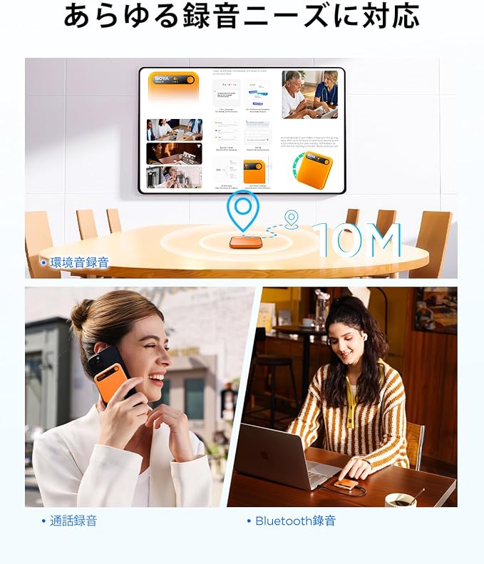 BOYA Notra AI Voice Recorder,Ambient/Phone Call/Bluetooth Capture, AI Transcription&Smart Summary, Support 140+ Languages, 64GB Storage, Magnetic Note Taker for Meetings,Lectures,Interviews（Orange）