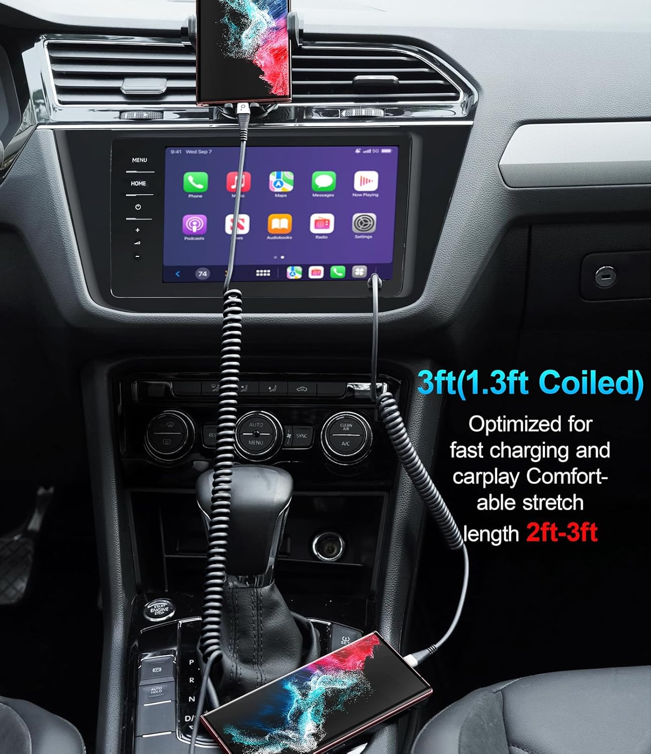 USB C to USB C Charger Cable [2-Pack 3FT], Coiled USB C Charger Cable for Car, Type C Fast Charging USBC to USBC Cable for iPhone 16/15/15 Pro/15 Plus/15 Pro Max/Samsung Galaxy S23 More USB C Devices